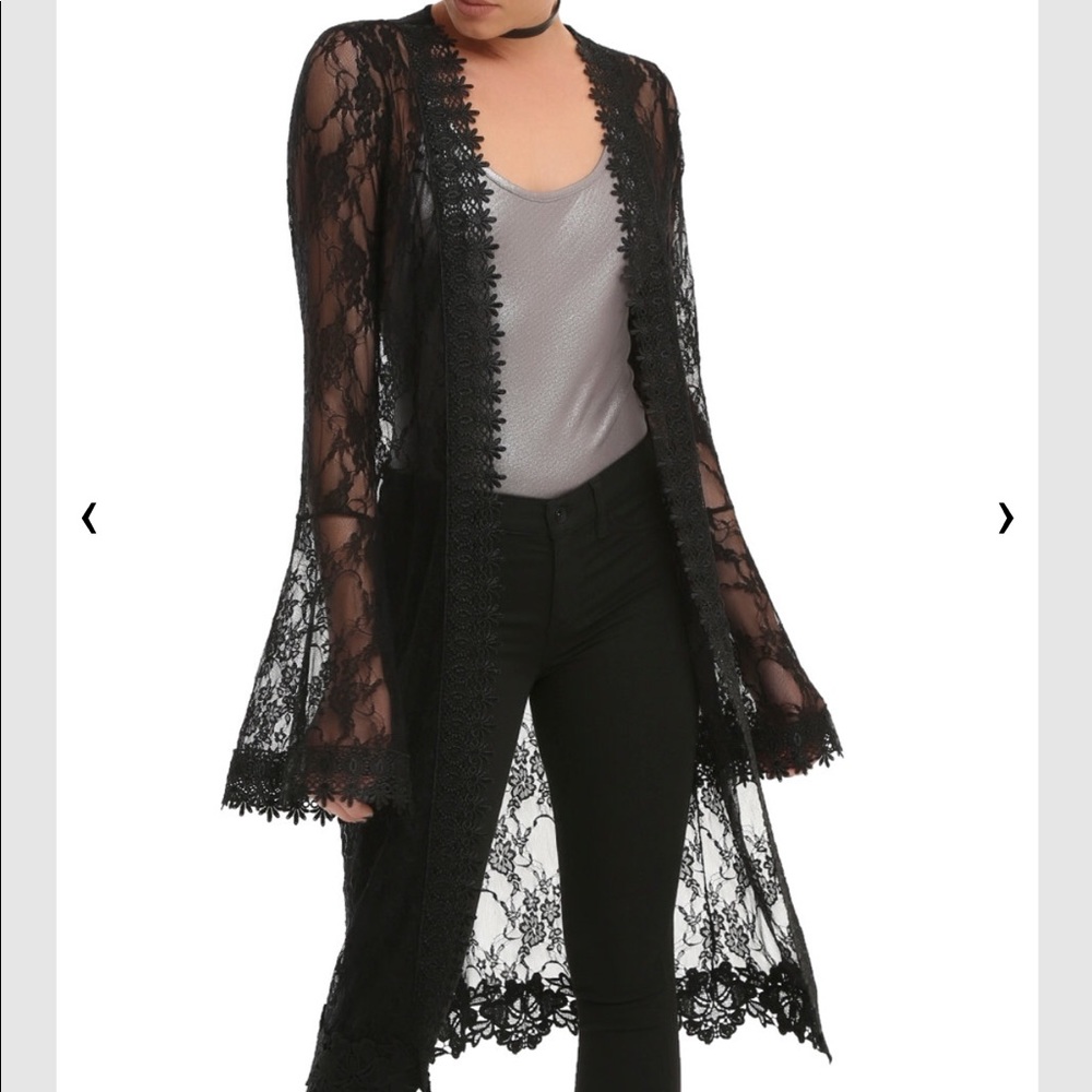 Polly & Esther Black Lace Long Kimono